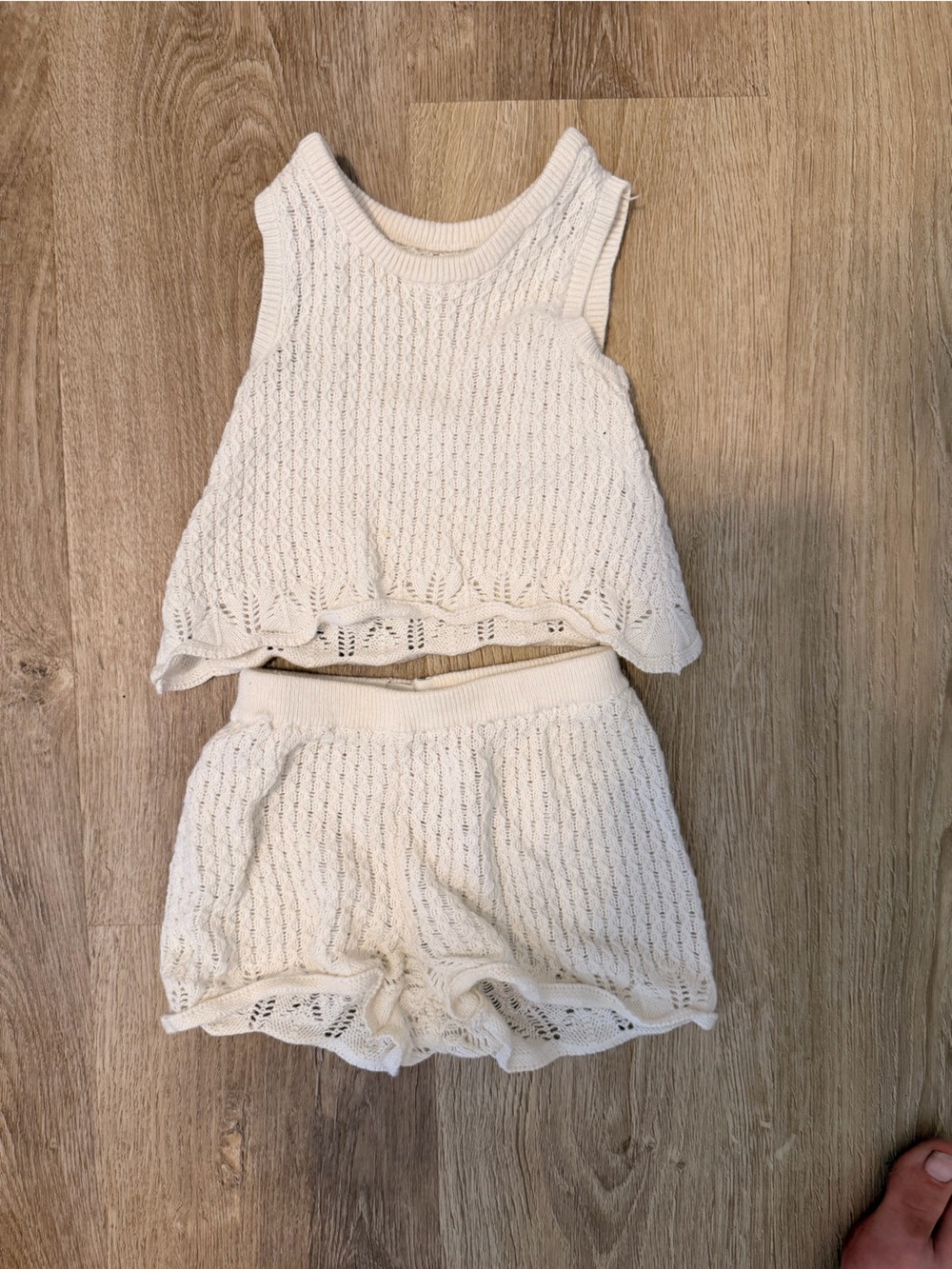 Gots organic cotton Cream Knit Sleeveless Top & Matching Shorts Set